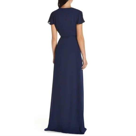 Show Me Your MuMu Noelle Wrap Maxi Dress Navy Flutter Sleeve V-Neck Small - Picture 5 of 10